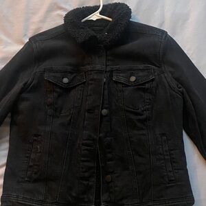 Target Black Jean Jacket with Faux Fur Collar